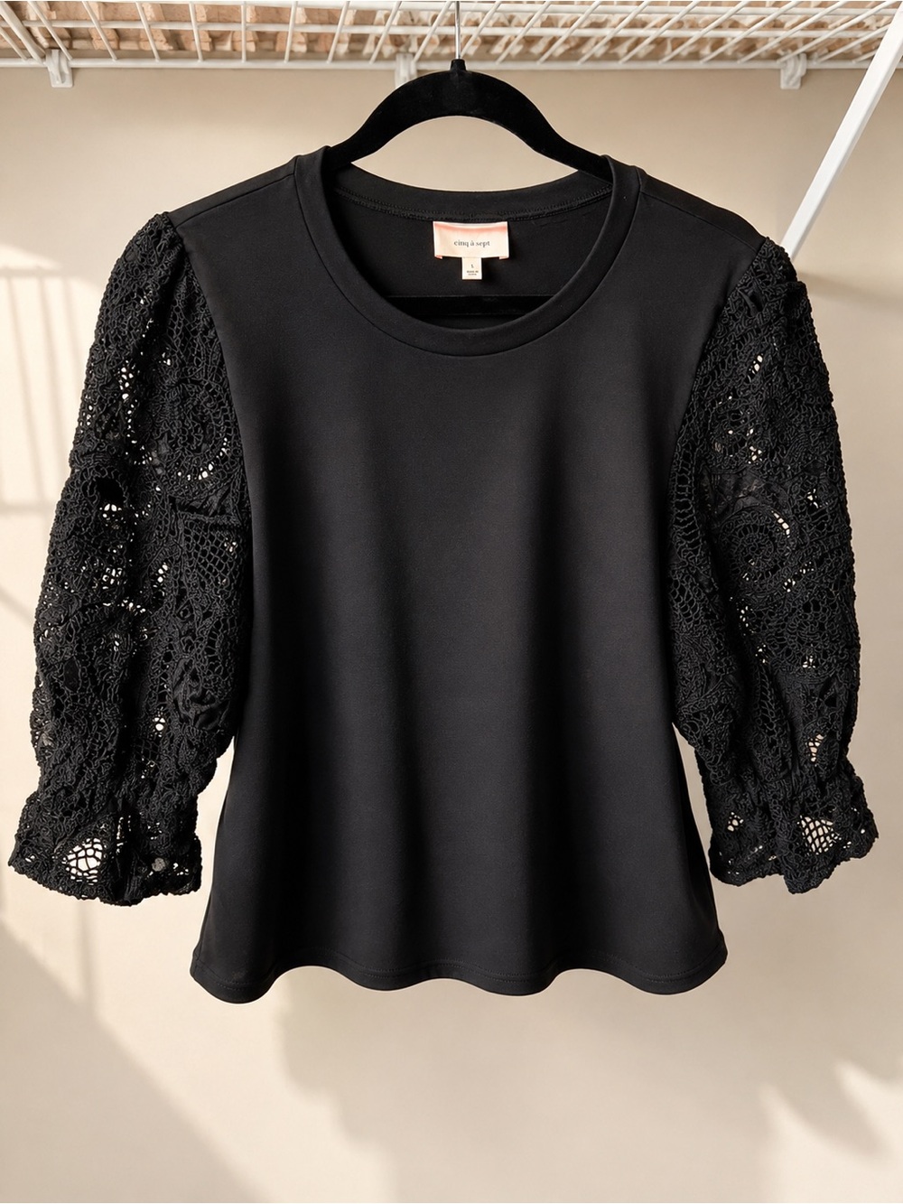 cinq a sept Black Lace Puff Sleeve
